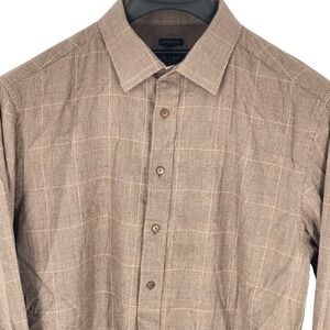 Jos.‎ A. Bank Reserve Tailored Fit Brown Plaid Cotton Blend Dress Shirt - XL